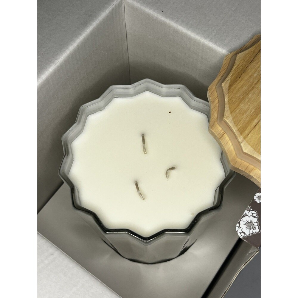 Sand & Fog 57oz Soy Wax Blend Glass Scalloped Candle Essential Oils- Pina Colada